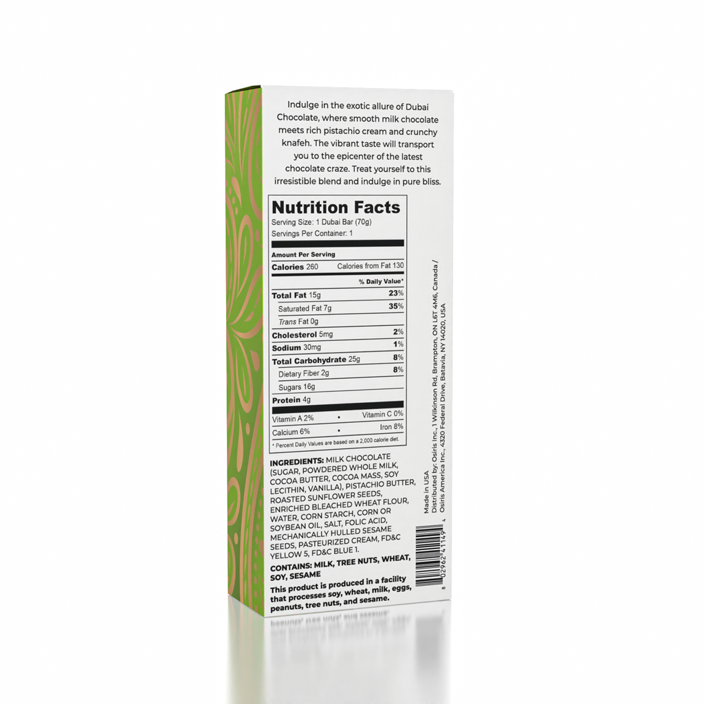 Dubai Chocolate Bar Pistachio by Oasis Treasures Made in USA