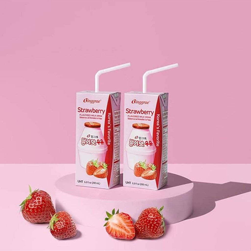 🍓 Binggrae Strawberry Flavored Milk (6.8 oz Individual) 🇰🇷