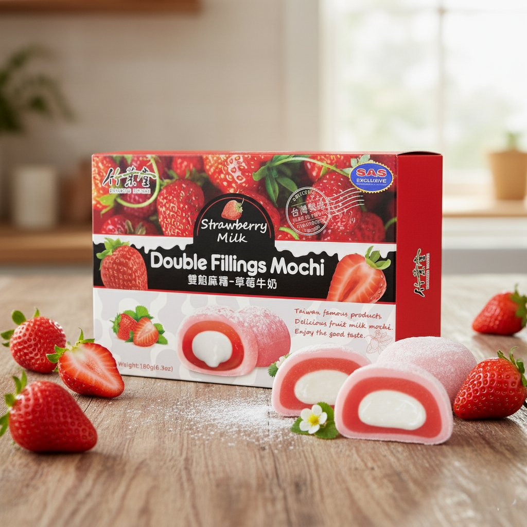 🍓 Mochi Magic: Bamboo House Double Filling Strawberry Milk Mochi (6.3 oz) 🥛