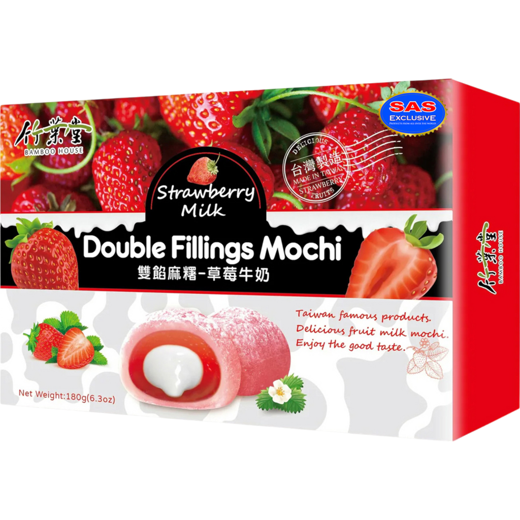 🍓 Mochi Magic: Bamboo House Double Filling Strawberry Milk Mochi (6.3 oz) 🥛