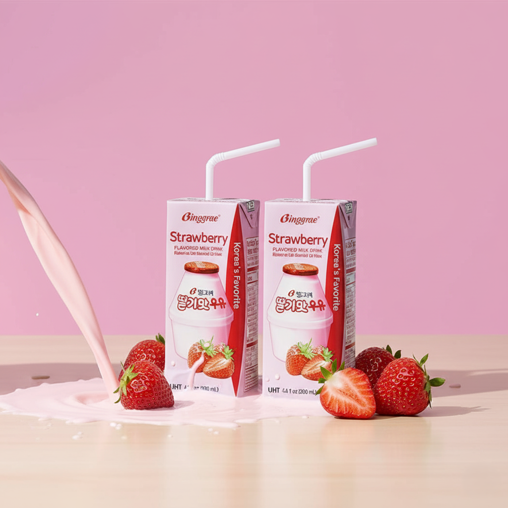 🍓 Binggrae Strawberry Flavored Milk (6.8 oz Individual) 🇰🇷